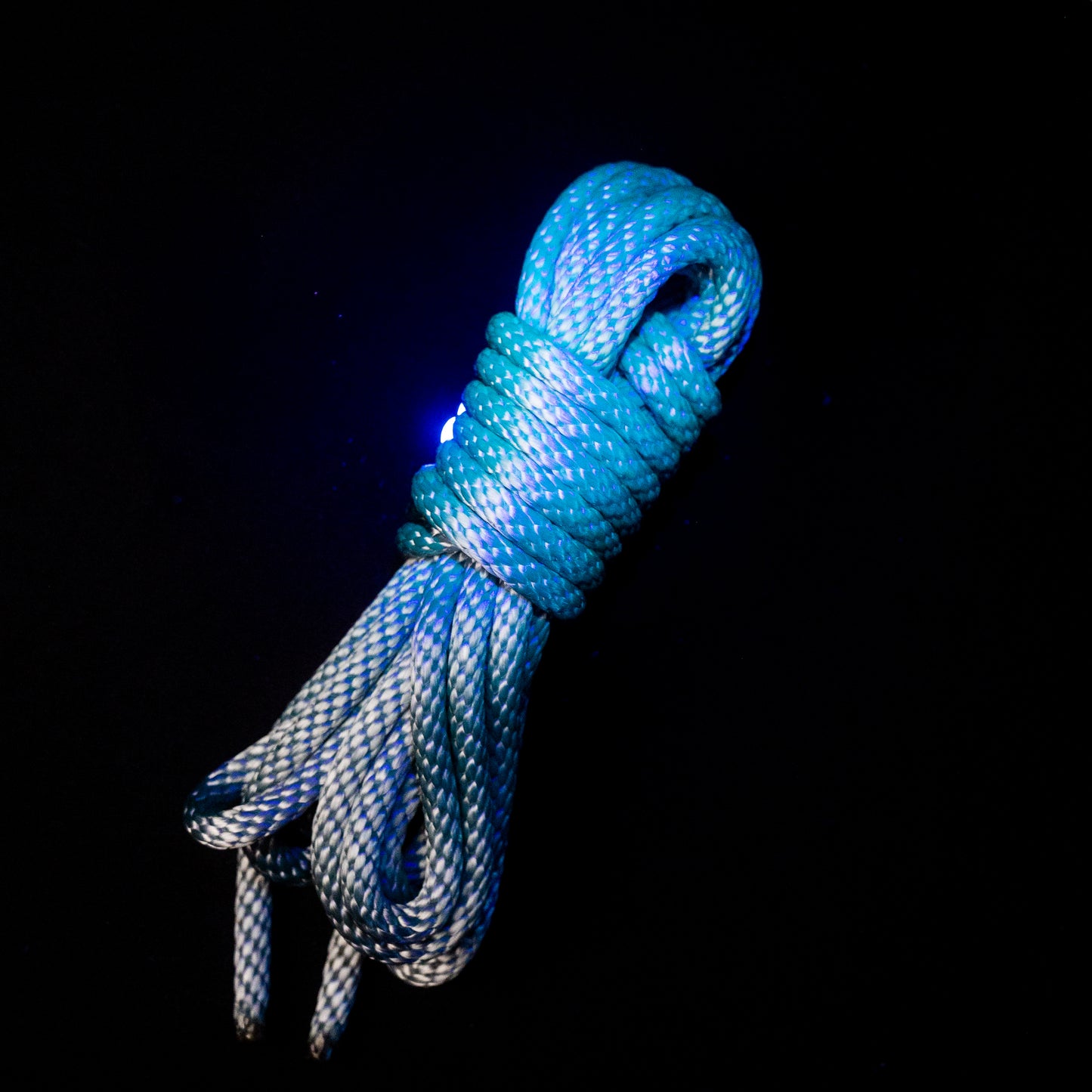 15 ft nylon rope bundle in Electric Silver Lining, a light metallic gray nylon rope with a cool silver sheen and subtle blue undertones, reminiscent of polished steel under bright light.