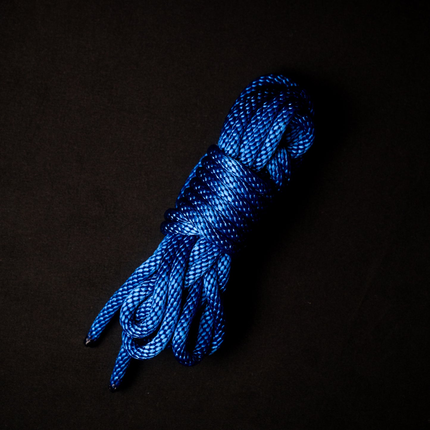 15 ft nylon rope bundle in Neon Whovian Blue — deep royal ultramarine with a glow that blazes galactic under blacklight.