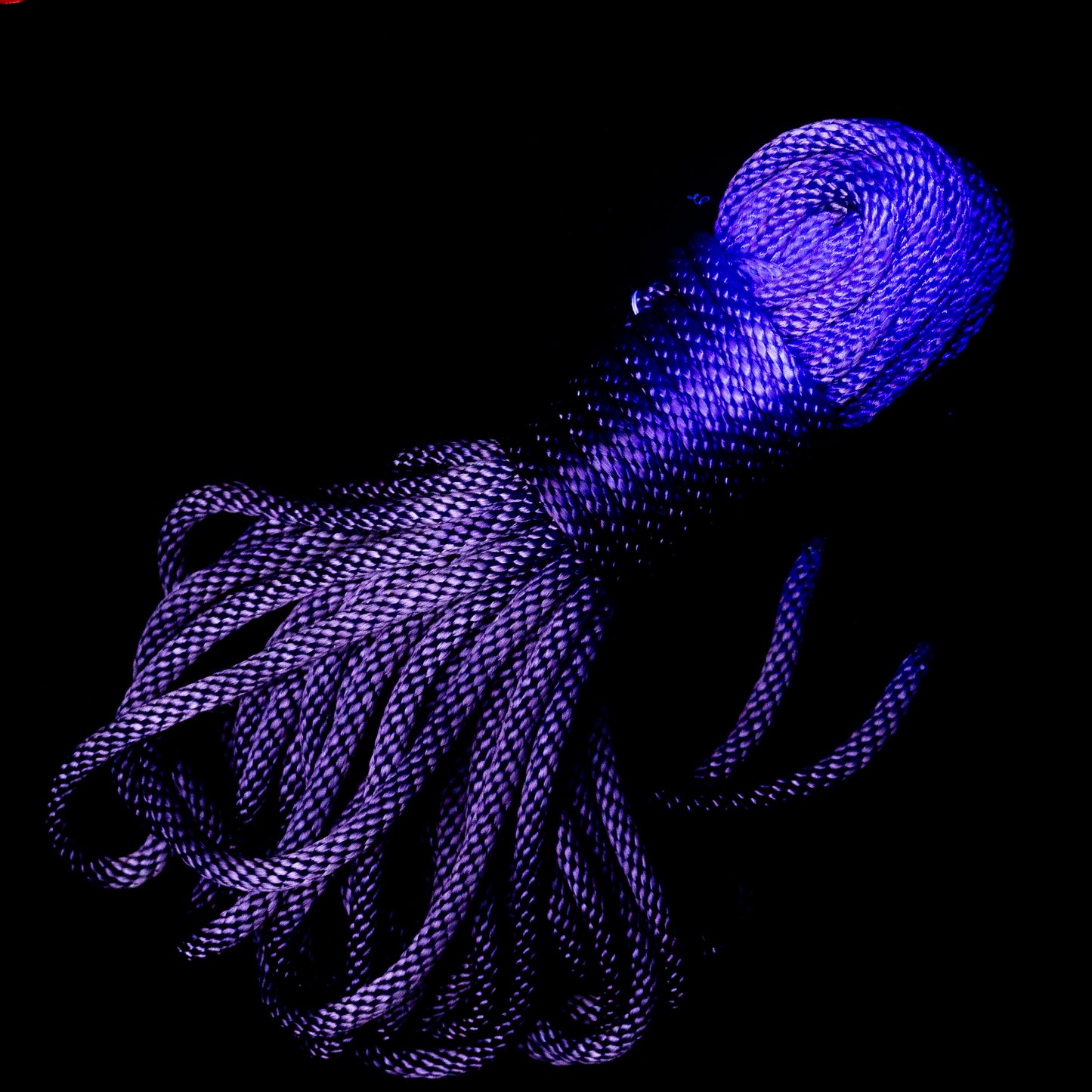 50 ft nylon rope bundle in Purple Passion, a vibrant royal purple with cool blue undertones that glows a bold, electric violet under UV light — rich, radiant, and unmistakably alive.
