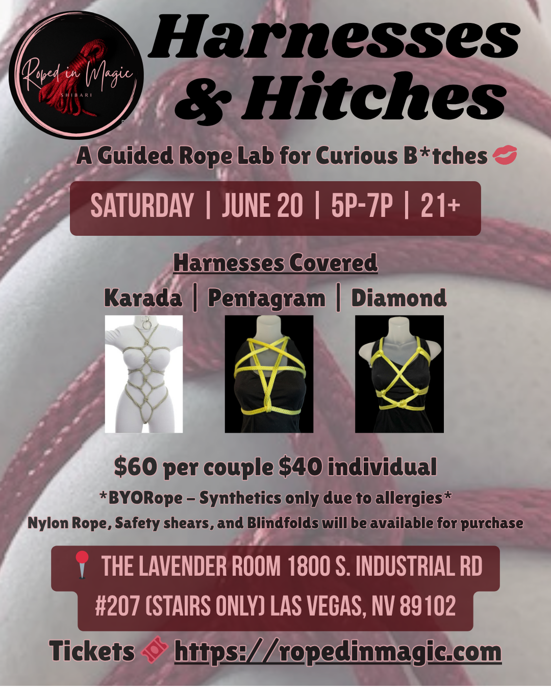 Harnesses & Hitches, A Guided Rope Lab in Las Vegas, NV on Saturday June 20 @ 5:00pm PST