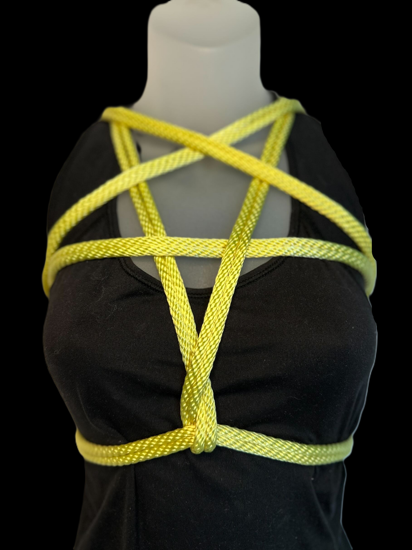 mannequin decorated in banana bound nylon rope